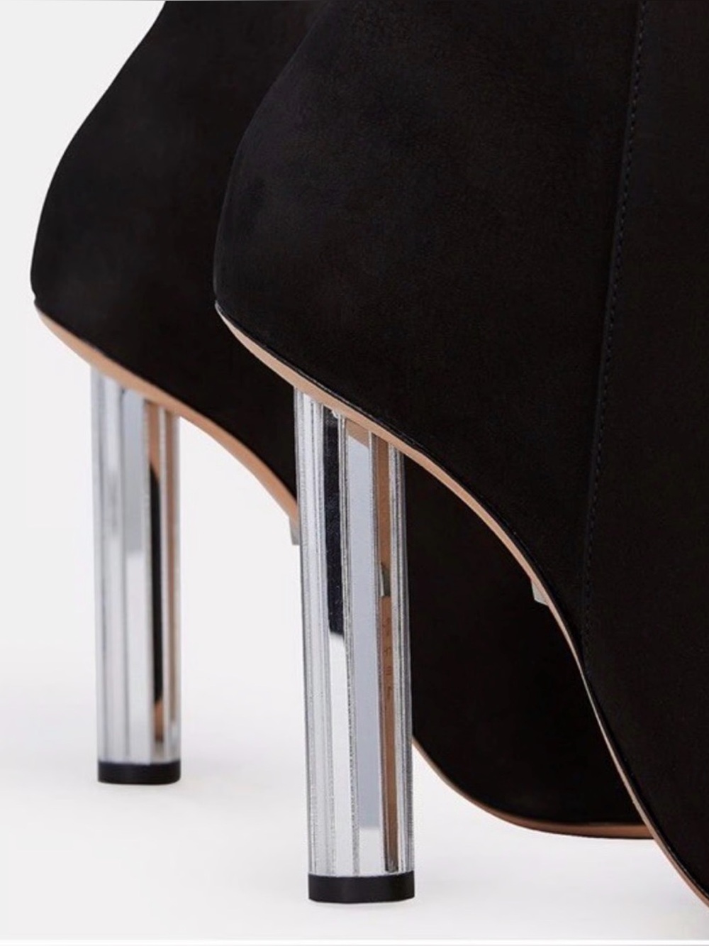 Schutz Genuine Suede Pointed Toe Mirrored Heel Ankle Bootie